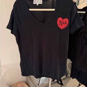 Wildfox Black Tee with Red Heart Graphic